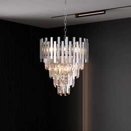 Eko-LightHanglampAspenmetaalchroomkleurigglaskristallenhoogte50cm