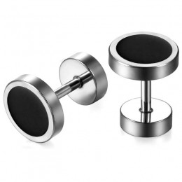 MendesherenoorbellenedelstaalBarbellSilverBlack-8mm