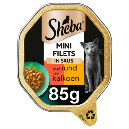 ShebaMiniFiletsAdultKattenvoerNatvoerRundenKalkoeninSausKuipjes85gr