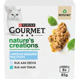 6xGourmetNaturesCreationsKattenvoerNatZeevis8x85gr