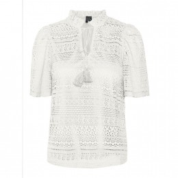 VeroModaHoneyLaceShortSleeveTasselTop