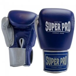 SuperProCombatGearEnforcerLederenThaiBokshandschoenen-BlauwZilverWit-12oz