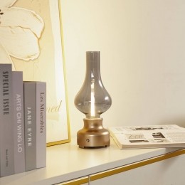 LindbyLEDoplaadbaretafellampMaxentiusgoudkleurigglazendimmer