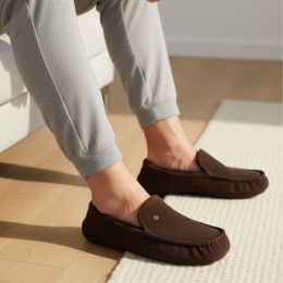 WarmbatPantoffelsdonkerbruinSuede