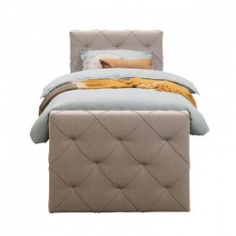 BoxspringmetvoetbordLivgeruit-beige-90x200cm-rondepoot-LeenBakker
