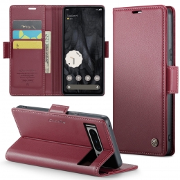 CaseMe-HoesjegeschiktvoorGooglePixel8Pro-RetroWalletBookCase-MetMagnetischeSluiting-Rood