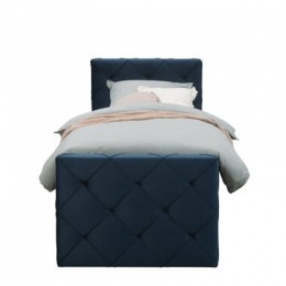 BoxspringmetvoetbordLivgeruit-blauw-90x200cm-rondepoot-LeenBakker