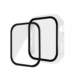 HoesjeenScreenprotectorvoorAppleWatch7-45mm-FullCoverScreenprotector-TPUcasevoordeSeries745mm-Wit