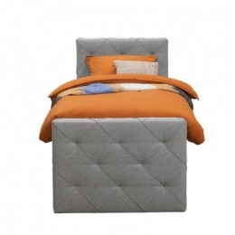 BoxspringmetvoetbordLivgeruit-lichtgrijs-90x200cm-vierkantepoot-LeenBakker