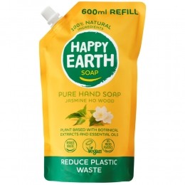 6xHappyEarth100NatuurlijkeHandzeepNavullingJasmineHoWood600ml