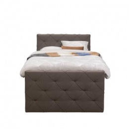 BoxspringmetvoetbordLivgeruit-donkerbruin-120x200cm-vierkantepoot-LeenBakker