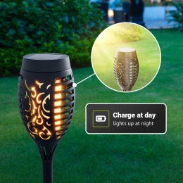 Avon4xFireLEDSolarlamptuinfakkelmetvlammeneffectinclschemersensor2200KIP6550cm