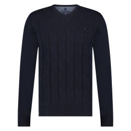 FellowsUnitedPulloverV-NeckRoughCableNavyXL