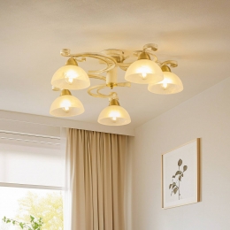 LuminexPlafondlampFloravijfglazenkappenwitmessing
