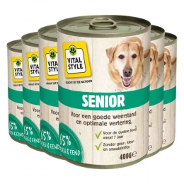 6xVitalstyleHondenvoerBlikSenior400gr