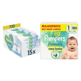 PampersHarmonieLuiersMaat1enHarmonieAquaBillendoekjes720stuksPakket