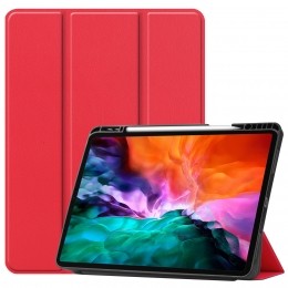 iPadHoesvoorAppleiPadPro2021HoesCover-129inch-Tri-FoldBookCase-ApplePencilHouder-Rood