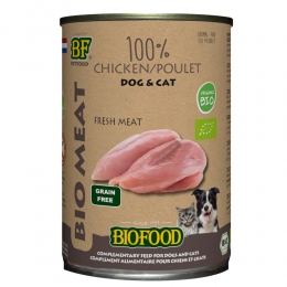 BFPetfoodBiofoodOrganicHondenKat100Kip400gr