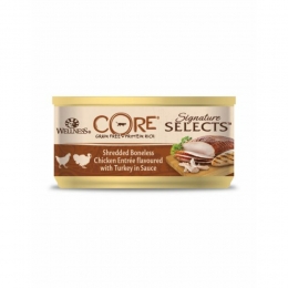 24xWellnessCoreKattenvoerSignatureSelectsShreddedKip-Kalkoen79gr