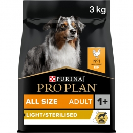 4xProPlanAdultAllSizesLightSterilisedKip3kg