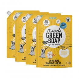 4xMarcelsGreenSoapWasmiddelNavulVanilleKatoen23Wasbeurten1liter