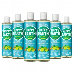 6xHappyEarth100NatuurlijkeDouchegelCedarLime300ml