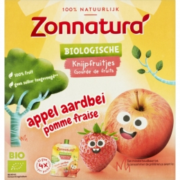 6xZonnaturaKnijpfruitAppelAardbeiBiologisch4x85gr