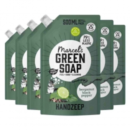 6xMarcelsGreenSoapHandzeepBergamotBlackPepperNavulling500ml