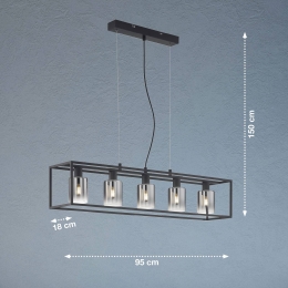 FISCHERHONSELHanglampIskametglazenkappen5-lamps