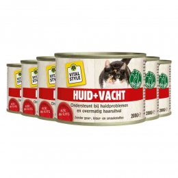 6xVitalstyleKattenvoerBlikHuidVacht200gr