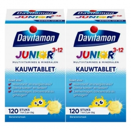 GratisVerzending2xDavitamonJunior3KauwvitaminesBanaan120kauwtabletten