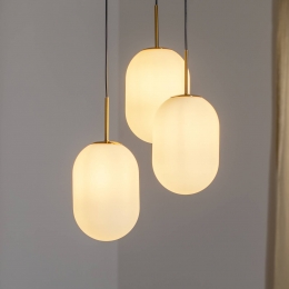 Eko-LightHanglampAliasmetaalgoudkleurigopaalglas3-lampsrond