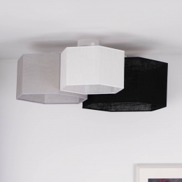 EulunaplafondlampEmiltextielzwartgrijswit3-lamps