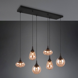 TrioLightingHanglampLUMINA6-lampszwartoranjeglas