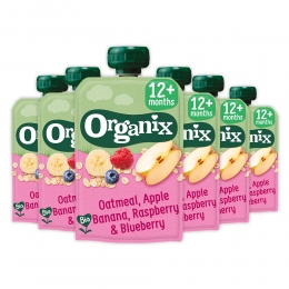 6xOrganixKnijpfruit12mHaverAppelBanaan100gr