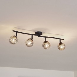 LindbyValentinaplafondlampgrijszwart4-lampsglas