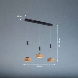 FISCHERHONSELLEDhanglampShine-WoodeikenzwartLengte100cm3-lamps