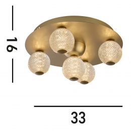 SearchlightLEDplafondlampAsteroidgoud33cmstaalacryl5-lampsversie