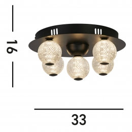 SearchlightLEDplafondlampAsteroidzwart33cmstaalacryl5-lamps