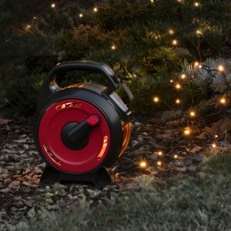 Kerstverlichtingbuiten-Lichtsnoeropkabelhaspel7meter-100LEDs-Amberkleurig-IP44waterdicht