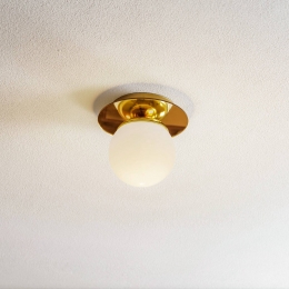 Eko-LightPlafondlampPlatogoudkleurigmetaalopaalglas19cm