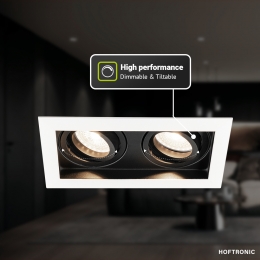 Setvan6DurhamInbouwspotsDubbelWit-GU105Watt400lumen-4000Kneutraalwit-Kantelbaar-IP20-Rechthoek