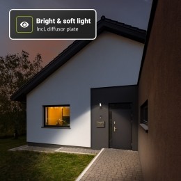 Bristol-LEDwandlampmetbewegingssensor-Inclschemersensor-IP54waterdicht-814lumen-3000Kwarmwitlicht-10watt-Zwart-Buitenlamp-