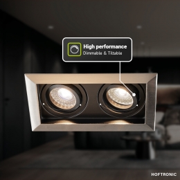 Setvan6DurhamInbouwspotsDubbelRVS-GU105Watt400lumen-4000KNeutraalwit-Kantelbaar-IP20-Rechthoek