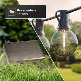 SolarLichtsnoerLED-25lampjes-7meter-2700Kwarmwitlicht-4lichtstanden-Schemerschakelaar-25Watt750lumen-IP44waterdicht-E12