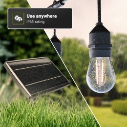 SolarLichtsnoer-15filamentlampjesS14-146meter-IP65waterdicht-2700Kwarmwitlicht-4lichtstanden-Schemerschakelaar-15W600lm-E2