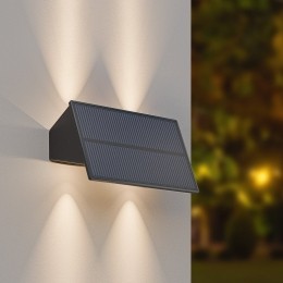 2xRoby-SolarLEDWandlamp-UpDownlight-2Lichtstanden-4-Lichts-3000Kwarmwitlicht-Zwart-IP54-waterdicht