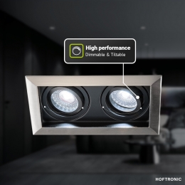 Setvan6DurhamInbouwspotsDubbelRVS-GU105Watt400lumen-6000KDaglichtwit-Kantelbaar-IP20-Rechthoek