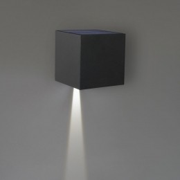 KansasSolarLEDwandlampXL-Kubusdownlight-InclBewegingssensorenschemerschakelaar-3000Kwarmwit-IP54waterdicht-Monocrystal-Zwart