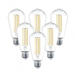Setvan6SmartE27LEDFilamentLamp-7Watt806lumen-ST64Helder-1800-3000K-Dimbaar-Edisonlamp